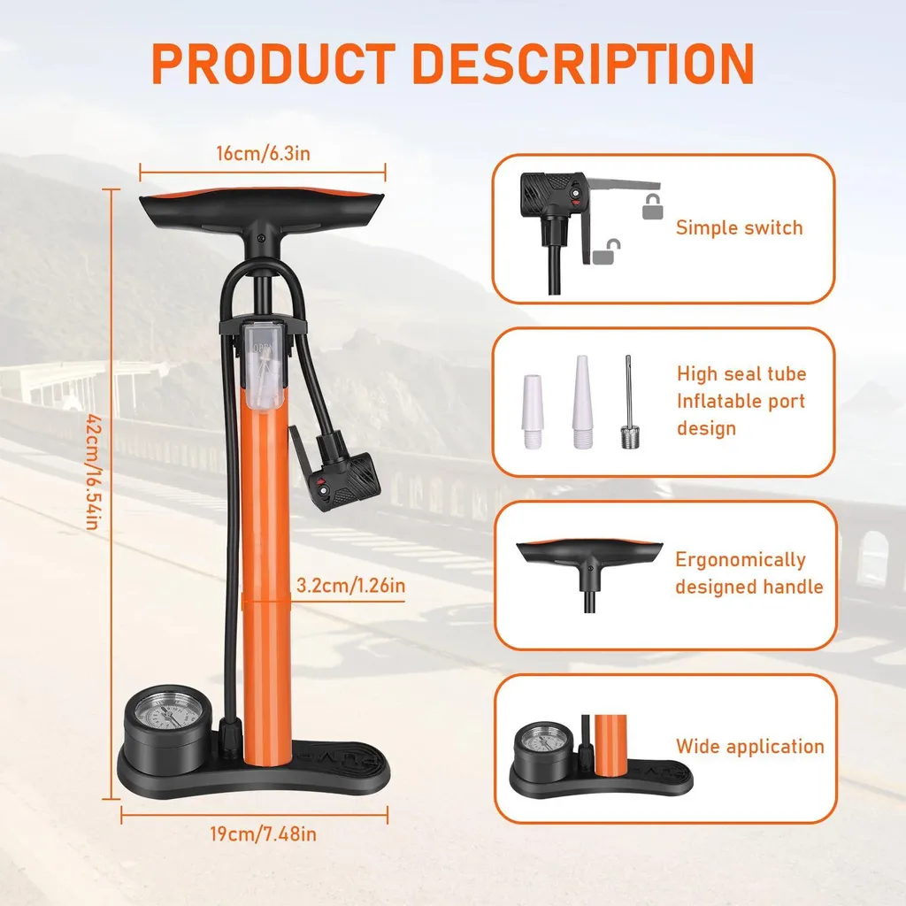Pompe à vélo verticale universelle manuelle avec aiguille de gonflage