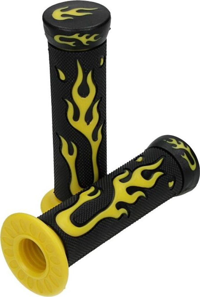 Griffe ATV Gummi "Flame", schw.-gelb, geschl, 22mm L=130 mm*