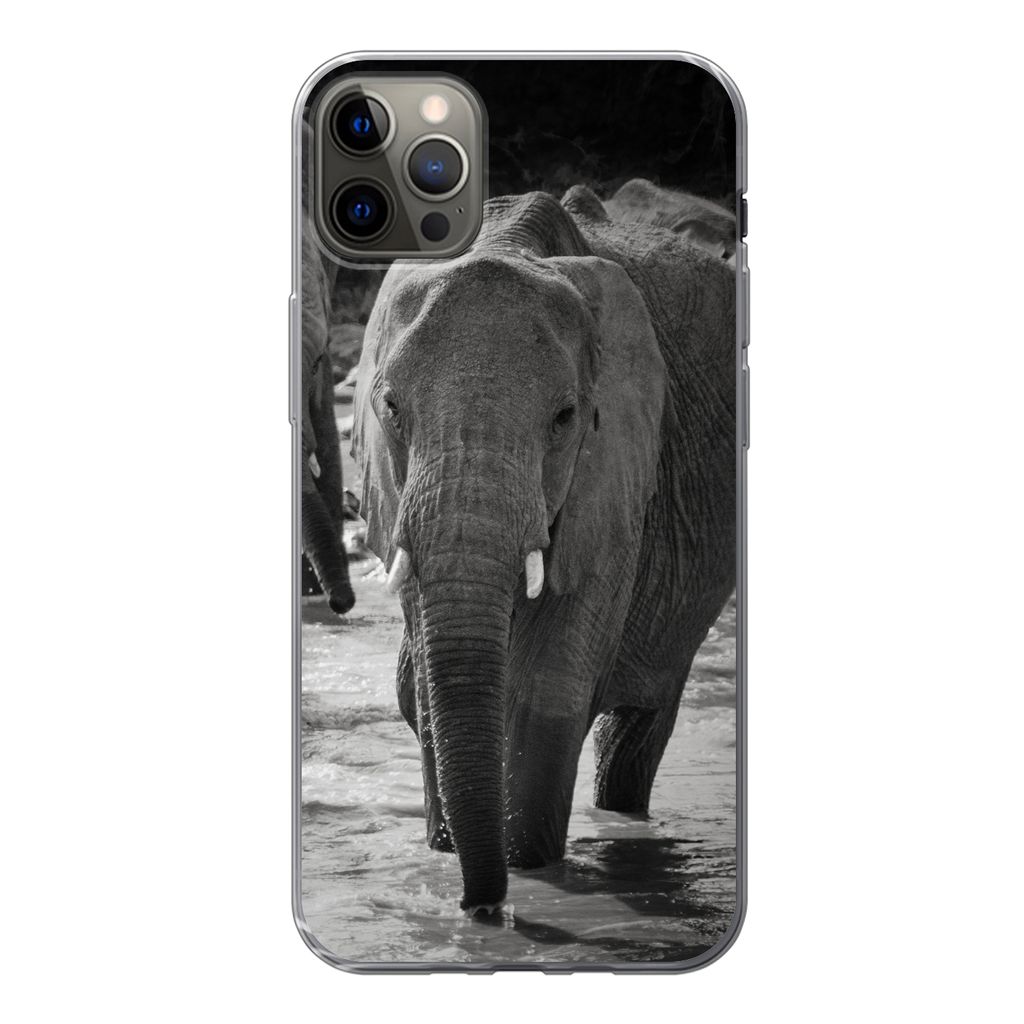 MuchoWow Handyhülle Schutzhülle Hülle für iPhone 13 Pro Max Elefant - Tiere - Wasser - Schwarz und weiß Silikon Softcase Handy Hülle - Mobi...