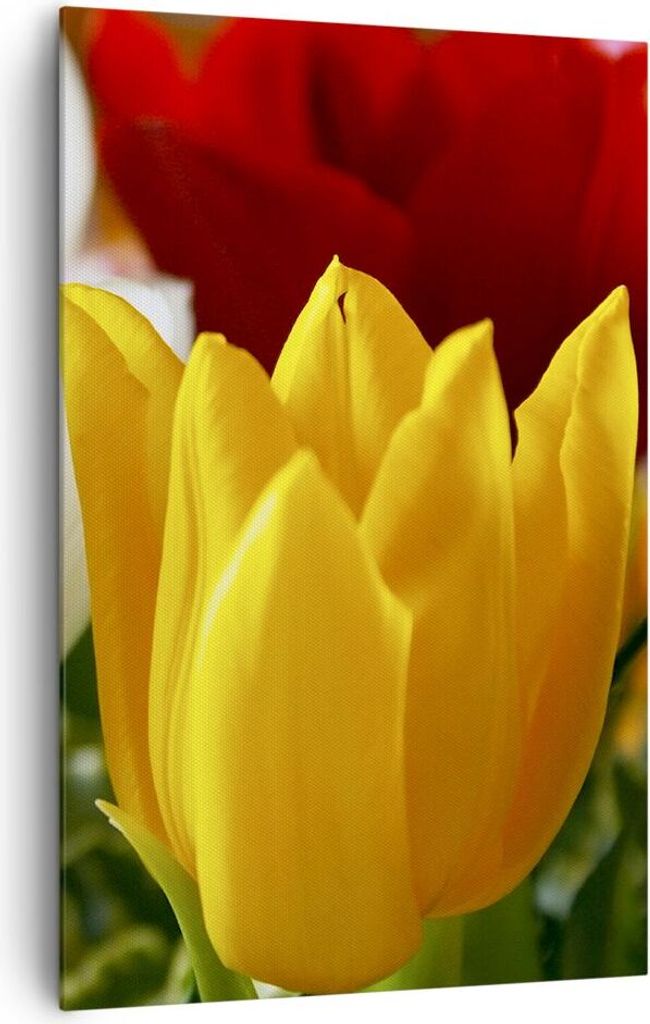 Bild auf Leinwand - Leinwandbild - Einteilig - Tulpen Vase Blumenstrauß - 80x120cm - Wand Bild - Wanddeko - Wandbilder - Leinwanddruck - Wanddekor...