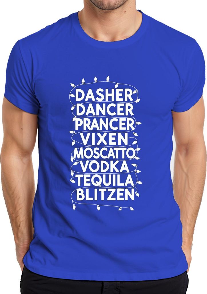 DASHER DANCER PRANCER VIXEN MOSCATTO Weihnachtsgeschenk lustig Herren T-Shirt, Blau, XXL
