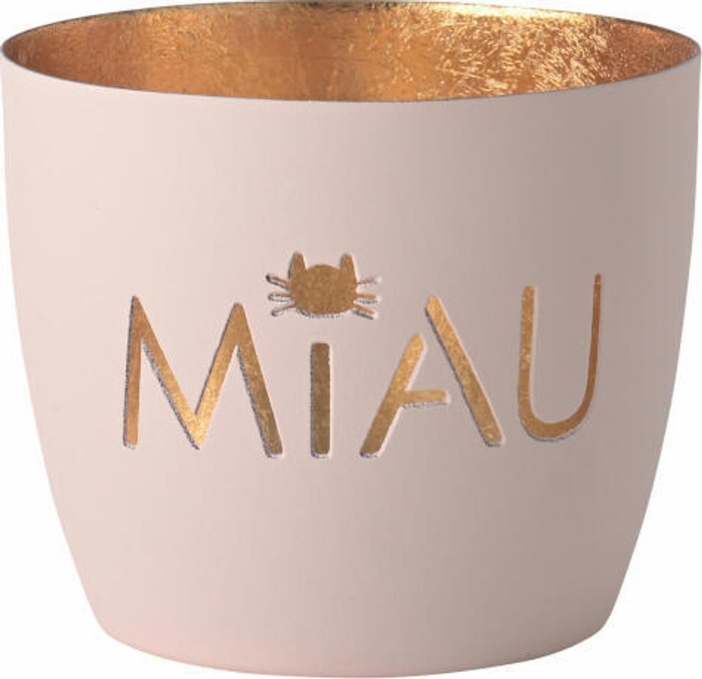 Gift Company Windlicht Madras Miau M, Teelichthalter, Kerzenhalter, Eisen, Pastellrosa / Gold, H 8.5 cm, 1156104076