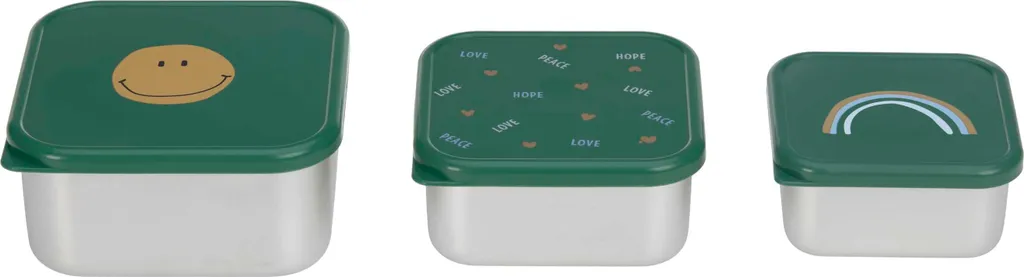 Lässig Happy Rascals Snack Box Acciaio Inox - Set 3 Pezzi Verde