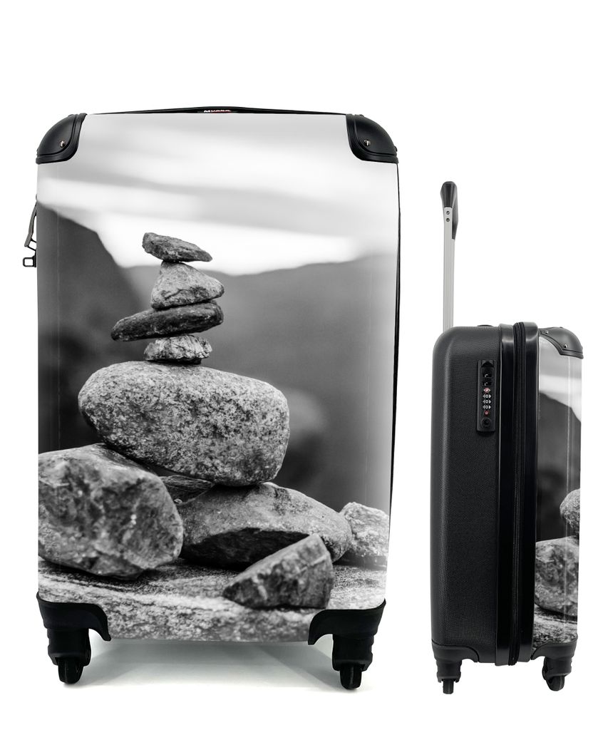 MuchoWow Koffer Handgepäck Trolley Rollkoffer Kleine Reisekoffer mit 4 Rollen - Balancierende Steine in Norwegen - Cabin Size < 55x40x23 cm & 55...