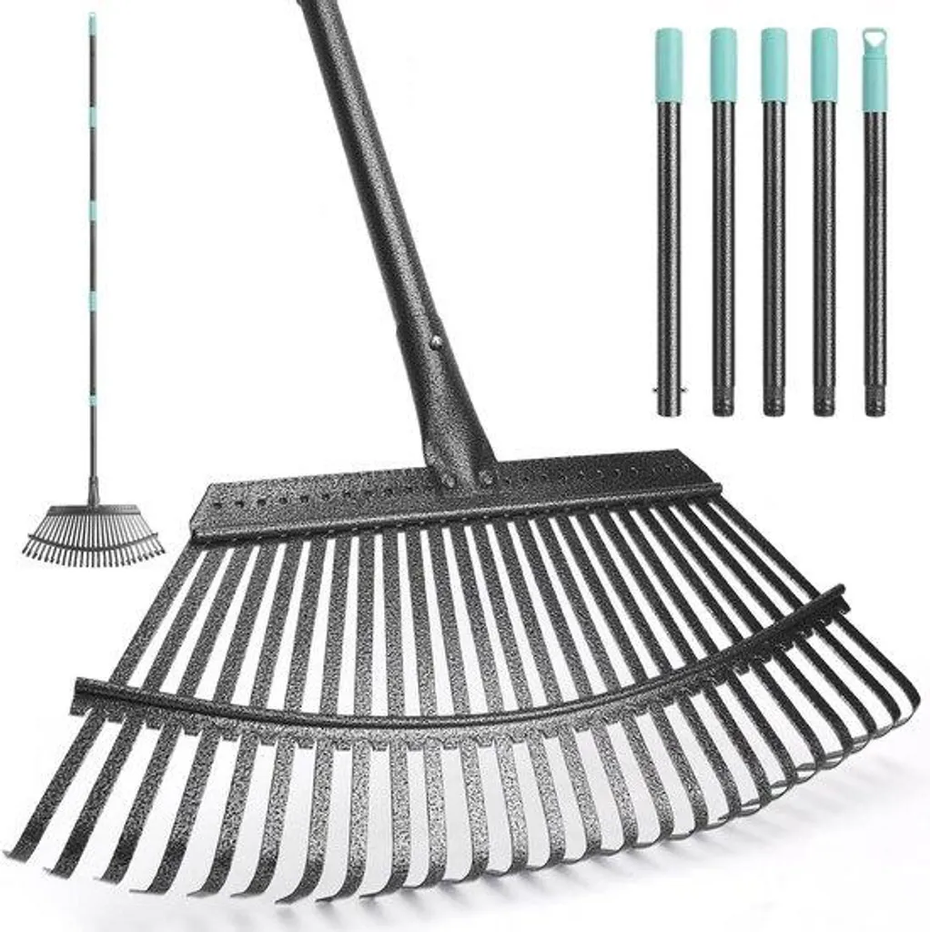 Râteau de jardin 25 dents avec grand manche de 183 cm ergonomique