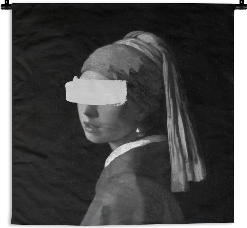 MuchoWow Wandteppich Wandbehang Das Mädchen mit dem Perlenohrring - Johannes Vermeer - Schwarz und weiß 150x150 cm Tapisserie Dekoration Wandtu...