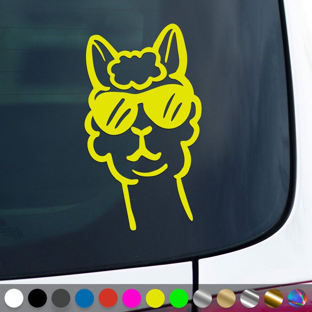 PantherPixel Lama Aufkleber Sonnenbrille Südamerika Anden Alpaka Sticker Auto Geschenkidee Farbe Neon-Gelb