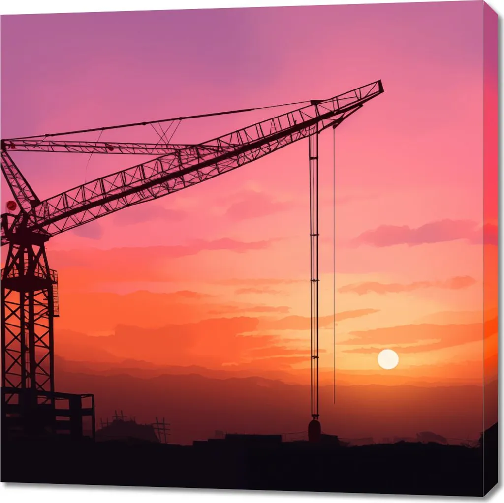 Tableau Carré 90x90 cm Chantier Nocturne Haute Définition Grand Format