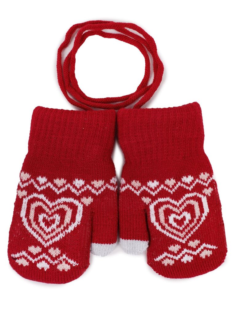 Ein-Finger-Handschuhe Touchscreen für Mädchen Norweger-Muster mit Kordel rot 12 cm YOCLUB