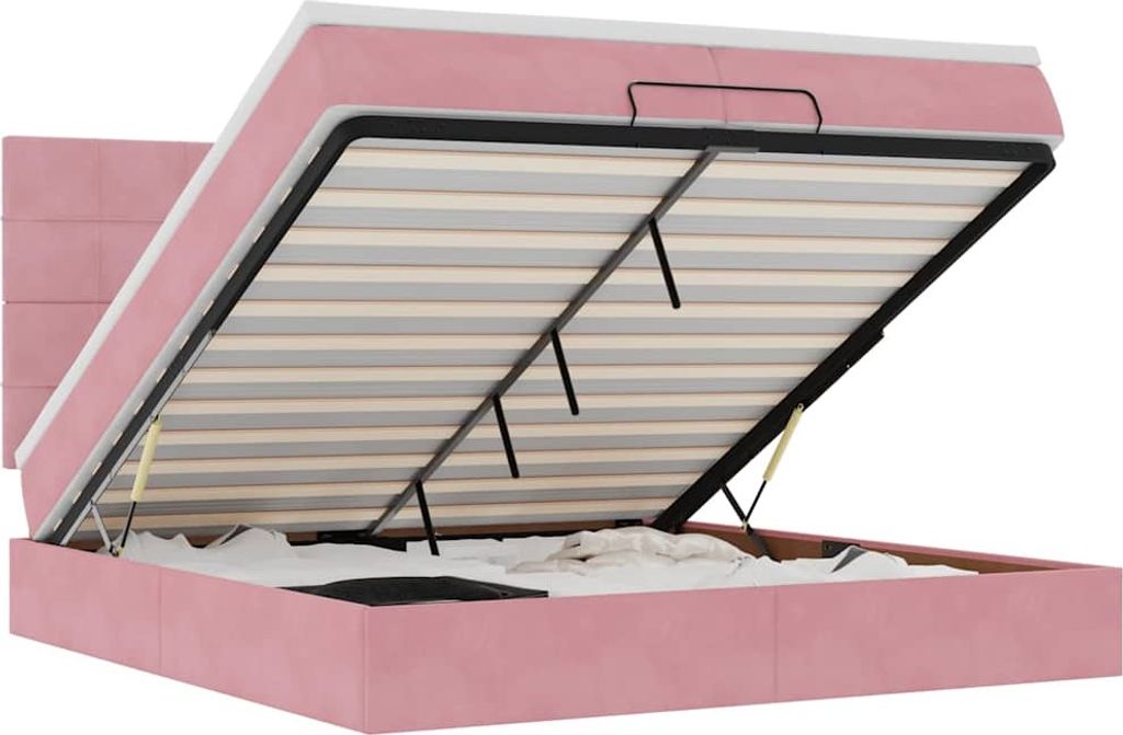 Ottoman-Bett mit Matratzen & LEDs Rosa 200x200 cm Samt