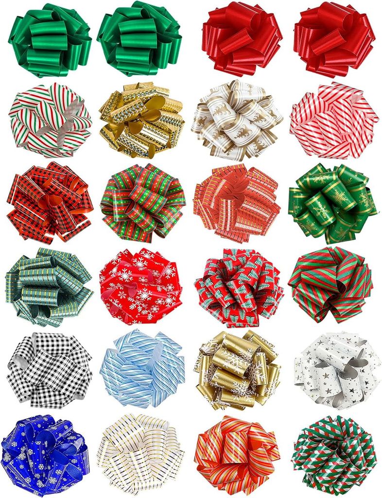 24 Pcs Christmas Bows for Gift Wrapping Pull Bows and Ribbon for Presents, Gift Baskets