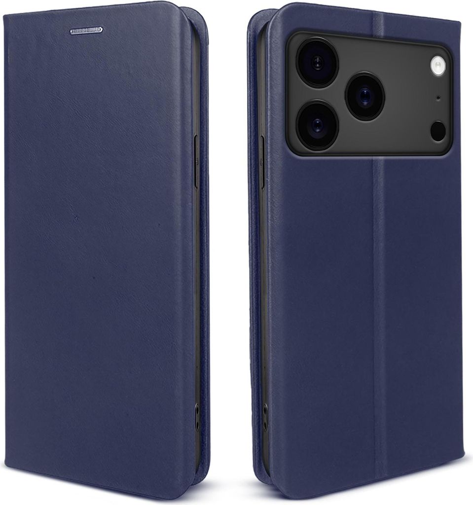 Handyhülle für Apple iPhone 17 Pro Echtleder Flip Cover Hülle Case Kartenfach RFID Schutz Farbe: Blau