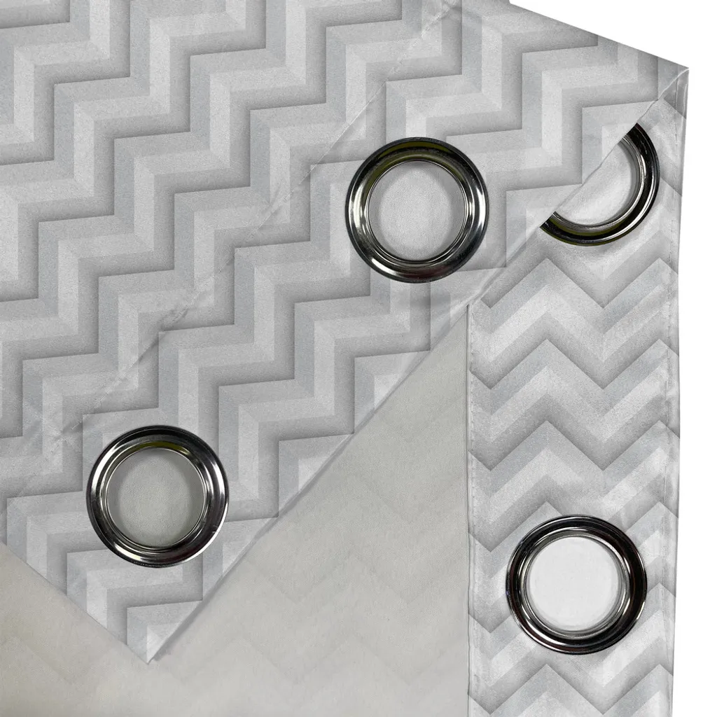 Rideau à Œillets Motif Géométrique Imprimé Gris, Set de 2 Panneaux Pro - 2