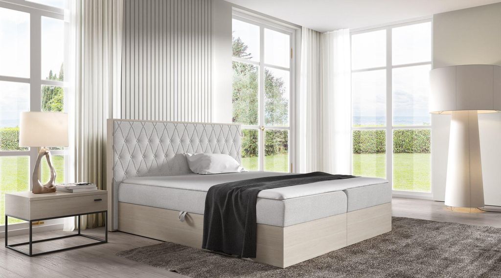 Kontinentales Bett 120x200 CHANTELLE 6 - nordisches Teakholz / Hellgrau 2 + GRATIS Matratzenauflage