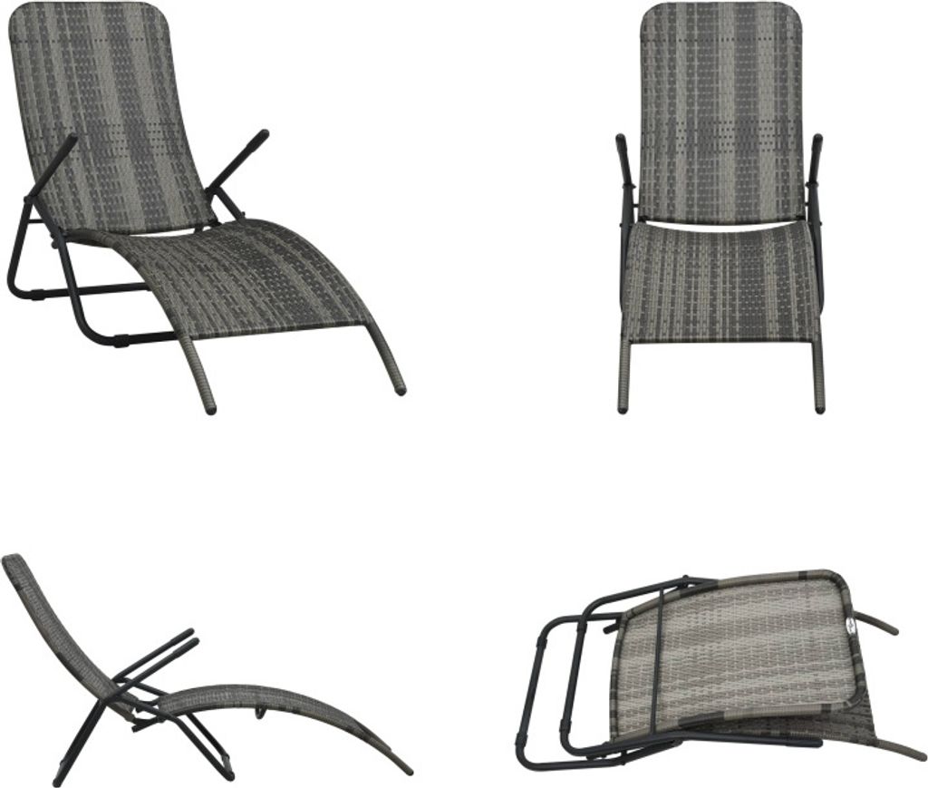 vidaXL Klappbare Sonnenliege Poly Rattan Grau - Liegestuhl - Liegestühle - Liege - Liegen