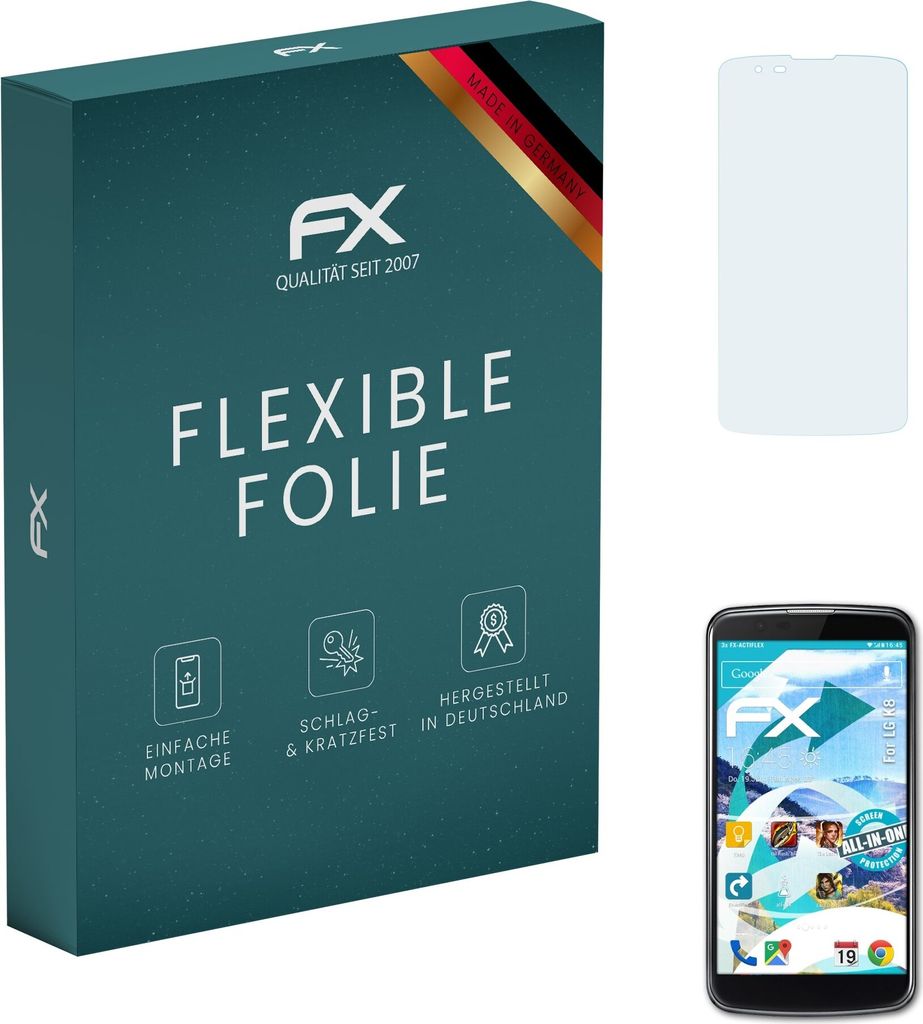 atFoliX FX-ActiFleX 3x Schutzfolie kompatibel mit LG K8 Folie