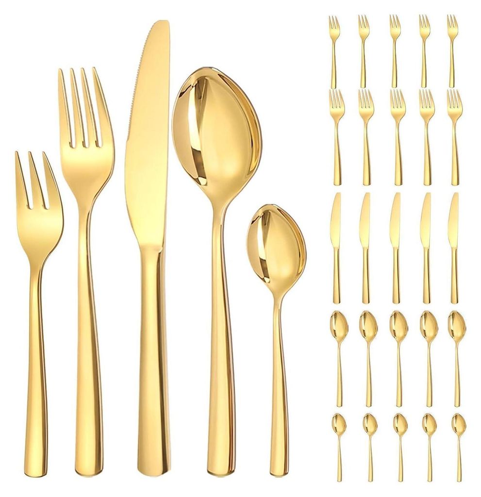 Goldenes Besteck Set 6 Personen aus Edelstahl 30-teilig Produktbild 
