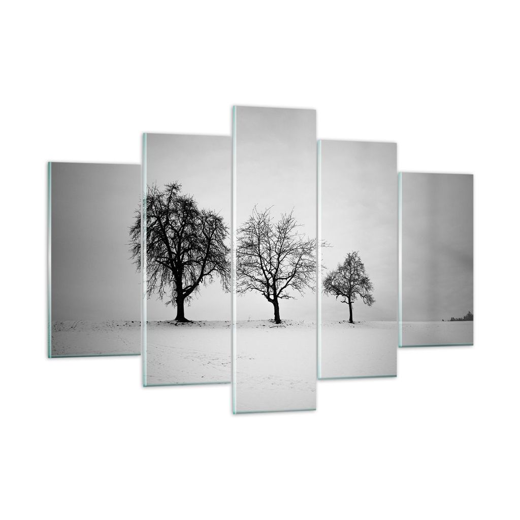 Bilder auf glas - 5 Teile - Winter Bäume Schnee - 150x100cm - Glasbilder - Wandbilder - Bilder - zum Aufhängen bereit - Wanddekoration aus Glas -...