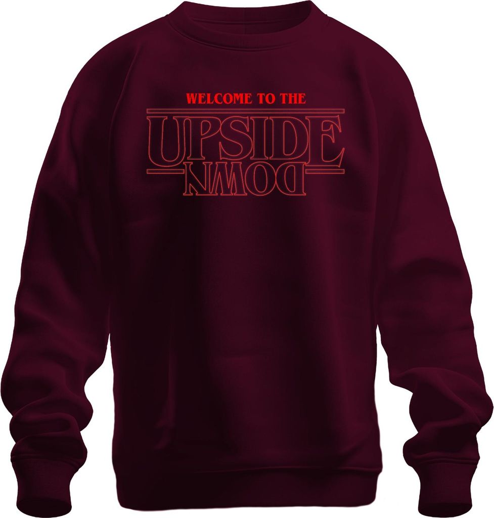 WELCOME TO THE UPSIDE DOWN Stranger Horror 80s Retro Demogorgon Uni Sweatshirt Pullover, Burgundy, XL