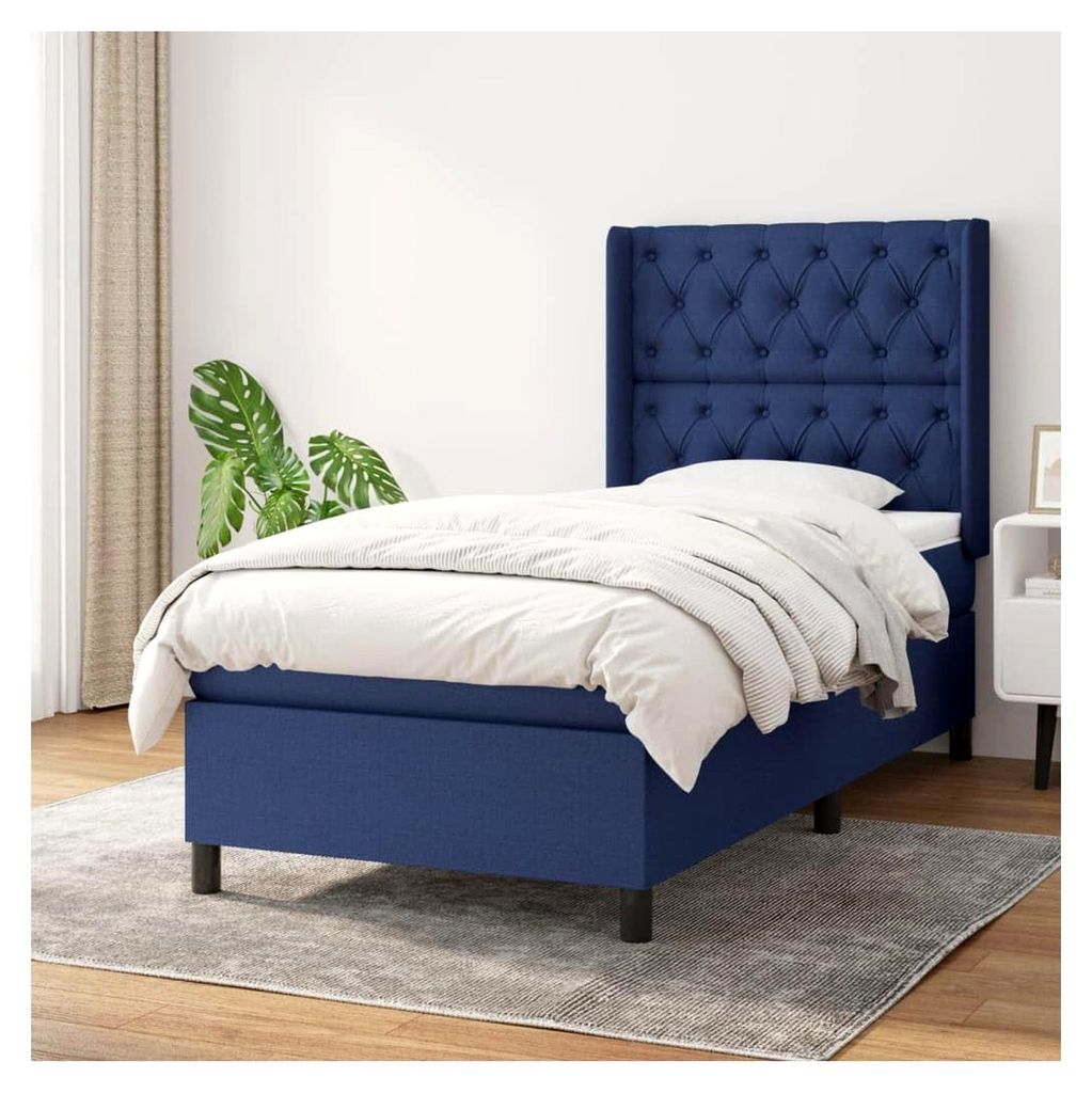 Lattenrost mit Matratze, blau, 80 x 200 cm, Stoff, Plattformbett, mit Lattenhalter, einfache Montage, für Schlafzimmer, Erwachsene