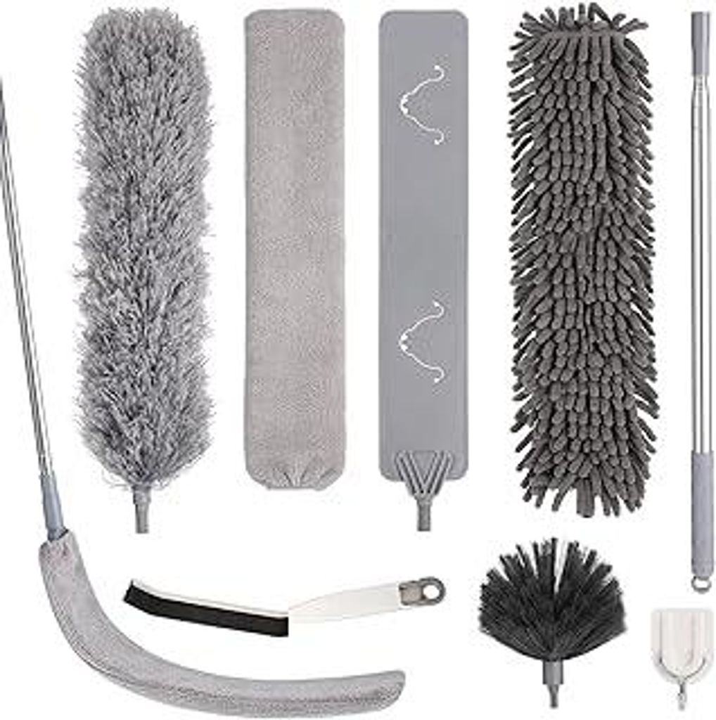 7 Stück Staubwedel Teleskop, Staubwedel Lang Ausziehbar Bis 213cm Spinnenwebenentferner Waschbar Mikrofaser Staubwischer mit Haken für Decke Lüc...