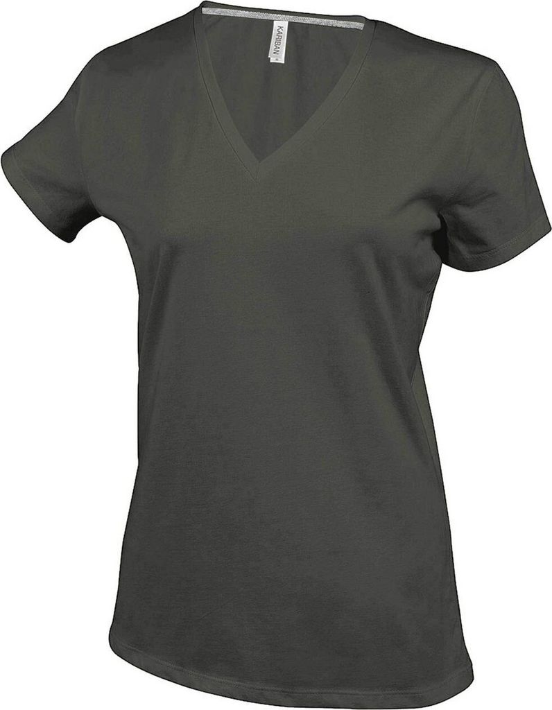 Kariban Damen T-Shirt V-Neck Kurzarm V-Ausschnitt Shirts Baumwolle Tee, Größe:M, Farbe:Dark Khaki