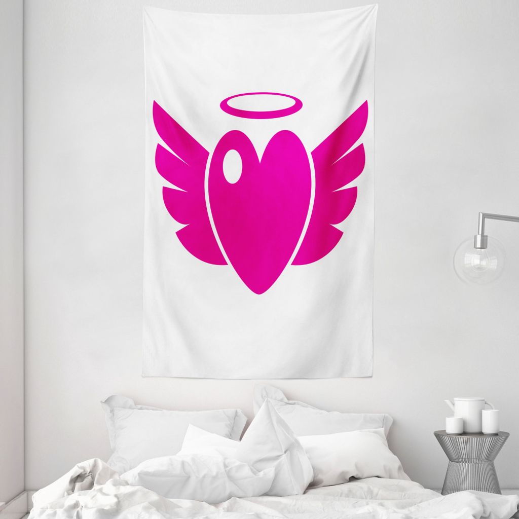 ABAKUHAUS Heiligenschein Wandteppich und Tagesdecke, Herz mit Flügeln Eros Romantic aus Weiches Mikrofaser Stoff Waschbar ohne Verblassen Digitald...