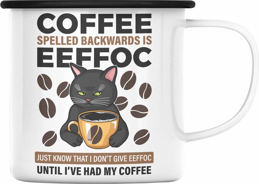 Trendation - Lustige Emaille Tassen Für Frauen Männer Geschenk - Coffee Spelled Backwards Is Effoc - Lustiger Spruch Emaille Emaille Tasse Arbeit...