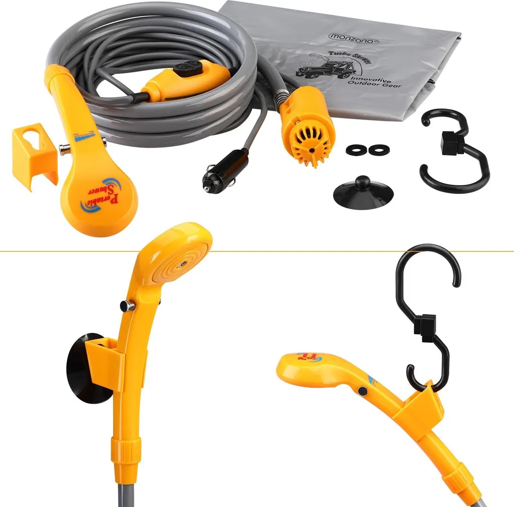 Douche de camping 12V à pression réglable et câble long de 5m pro