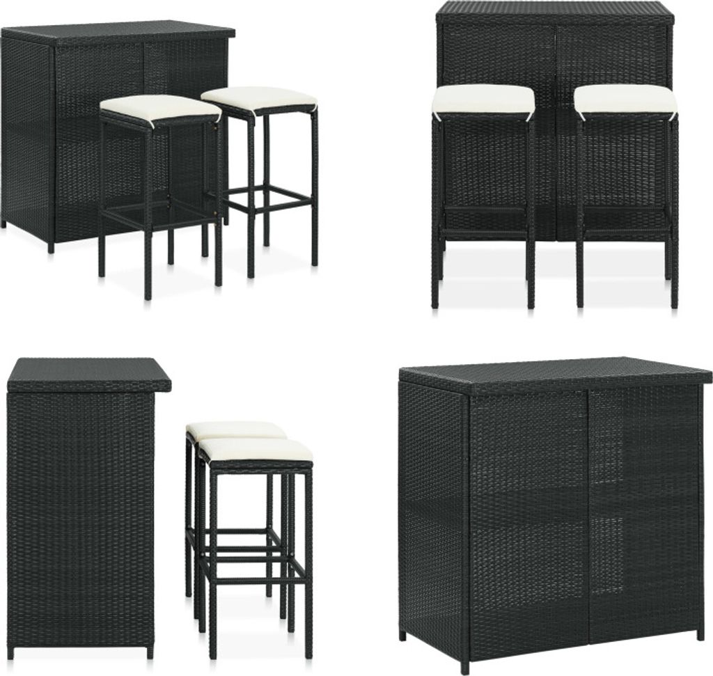 vidaXL 3 tlg. Bar Set Poly Rattan Schwarz - Bar-Set - Bar-Sets - Bartisch Mit Barhocker - Bartische Mit Barhocker