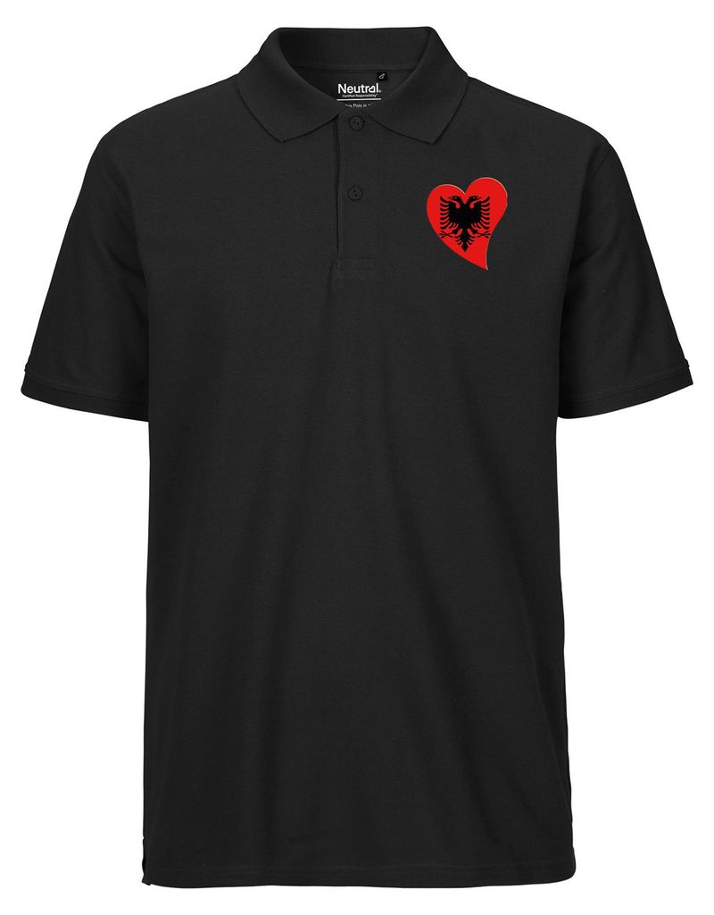 Huuraa Herren Polo Shirt Albanien Flagge Herz XL Black Bio Baumwolle Fairtrade Poloshirt Geschenkidee