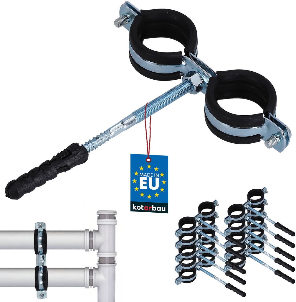 KOTARBAU 10er Set Rohrschellen 1" Doppelt Rohrbefestigung Rohrleitungsbefestigung Gelenkrohrschellen Dichtung mit Dübeln