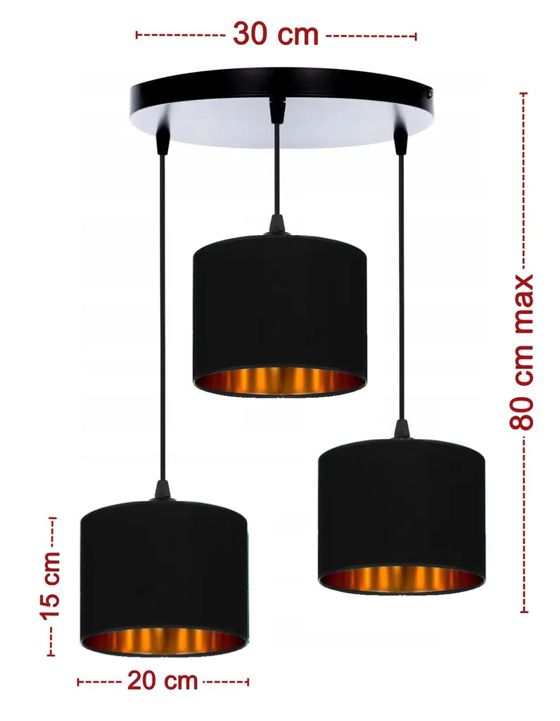 Luminaire Plafonnier Moderne Noir avec Abat-jour en Velours Chic 3 Feux