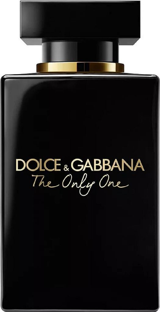 A black bottle of Dolce & Gabbana The Only One perfume with gold lettering.