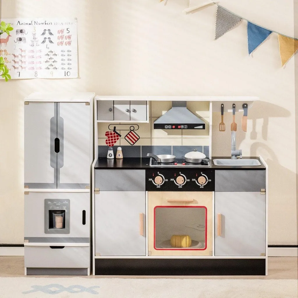 Grande Cuisine Jouet pour Enfant avec Frigo Amovible et Module Interactif