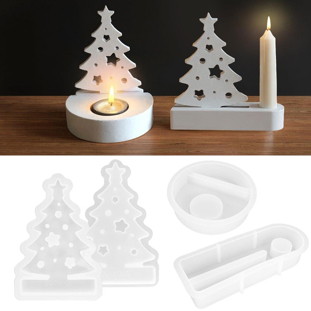 Silikonformen, Weihnachtsformen, 4-teilig, Silikonformen mit Boden, Silikon-Kerzenhalterform, Silikon-Weihnachtsbaumform, DIY-Weihnachtsbaumgeschenke