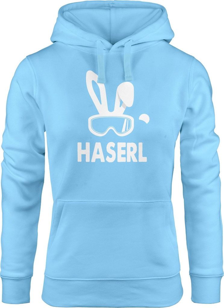 Kapuzen Pullover Damen Ski-Haserl Ski-Hase Après Ski Party Ski-Fahrer Snowboard-Fahrer Hoodie Frauen Moonworks hellblau L