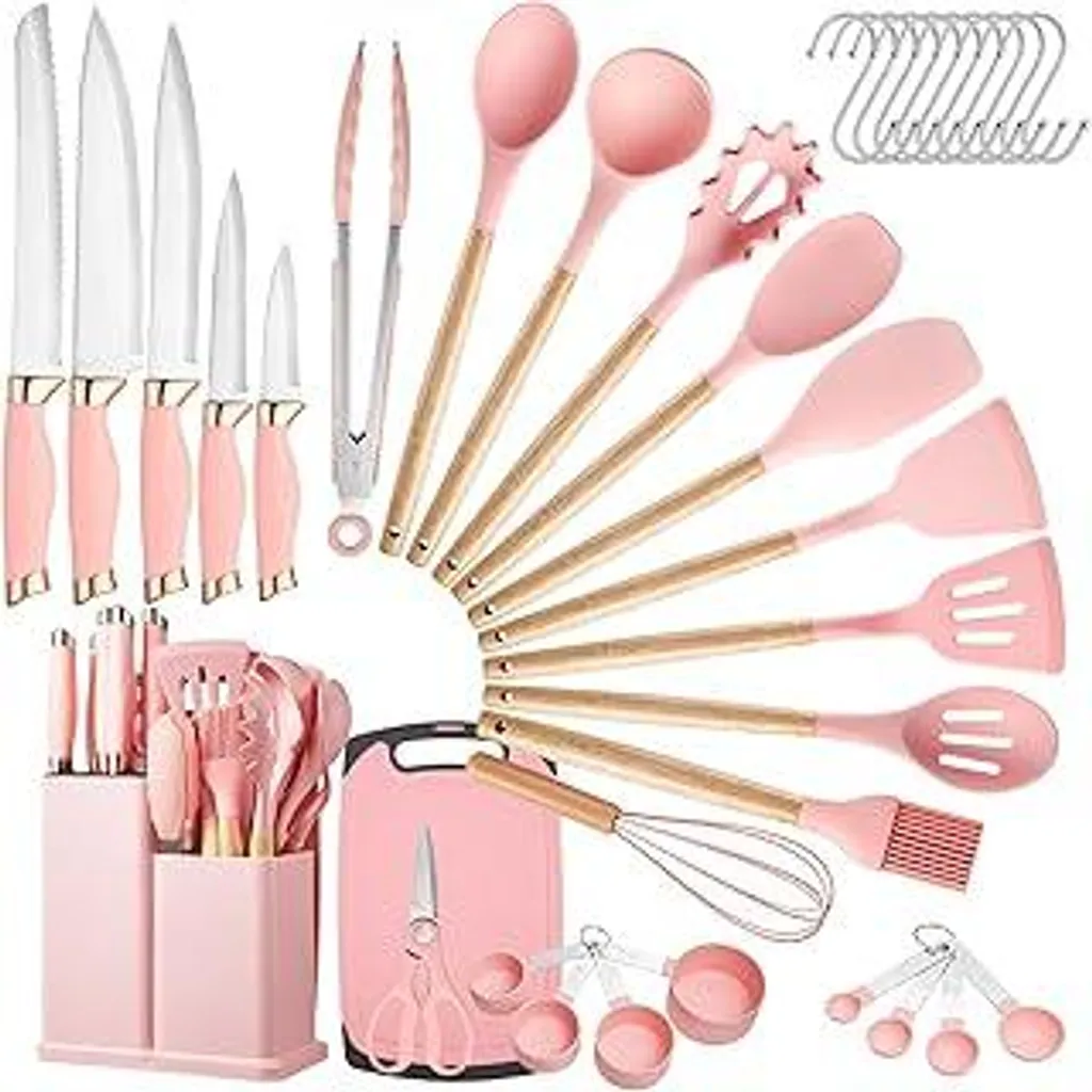 Set 37 Utensili Cucina Silicone Rosa - Professionali Antiaderenti