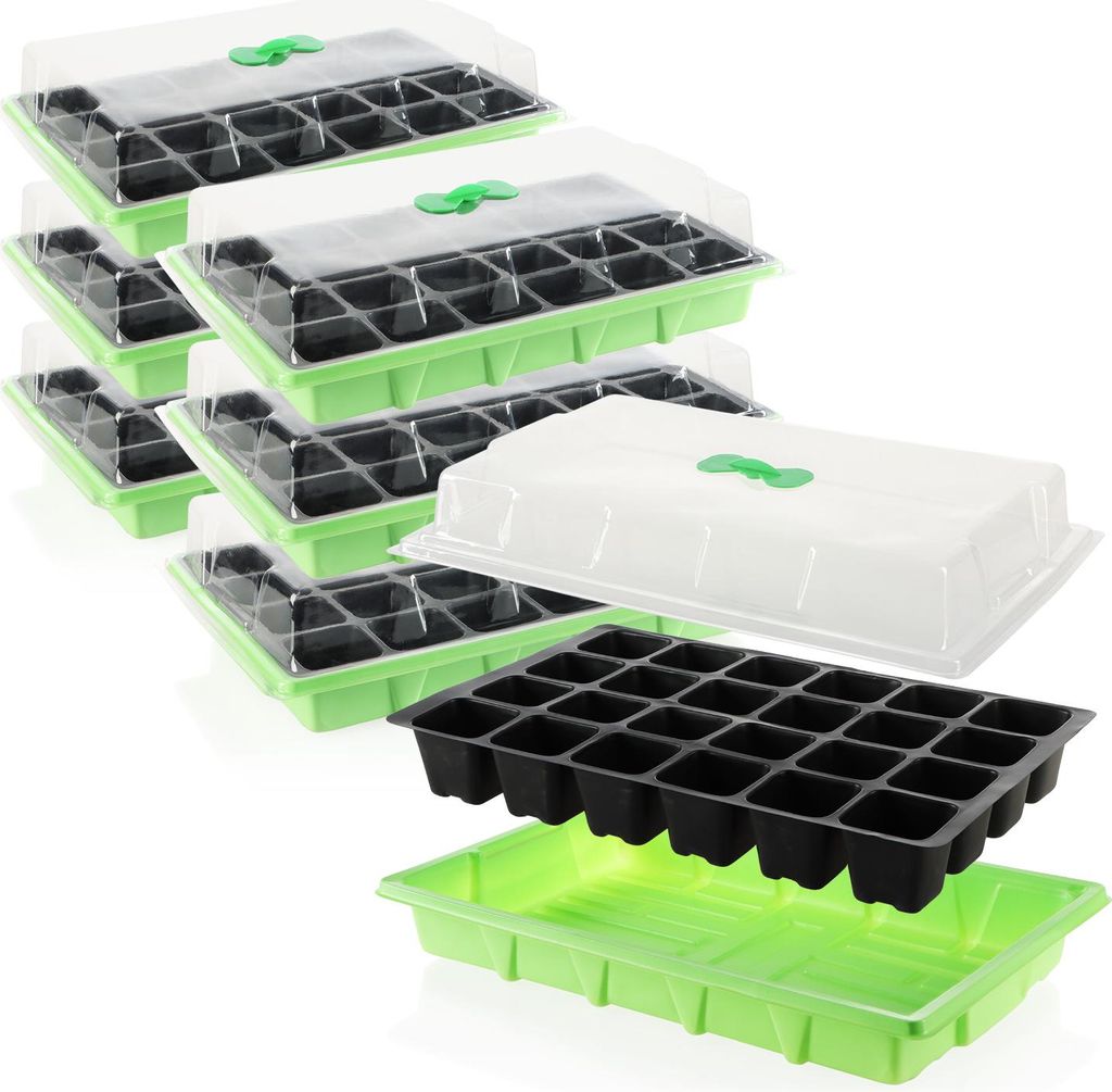 com-four 6x Zimmergewächshaus - Pflanzkasten für die Wohnung - Anzucht-Set für 144 Pflanzen - Pflanzschale mit Deckel zum Anziehen - Saatschal...