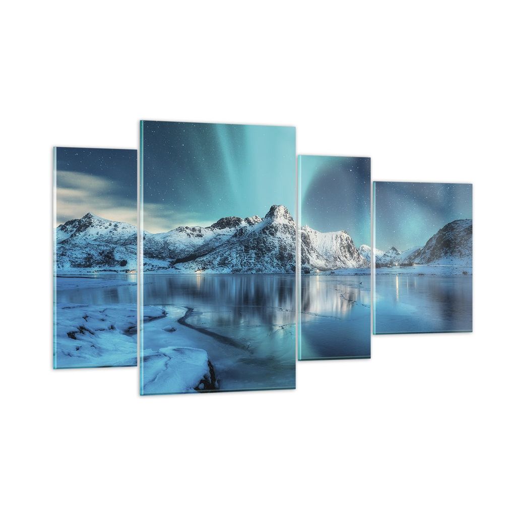 Bilder auf glas - 4 Teile - Morgendämmerung Polar Berge - 120x70cm - Glasbilder - Wandbilder - Bilder - Wanddekoration aus Glas - Glas Bilder - Wa...