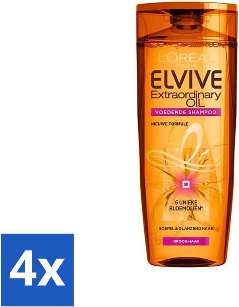 L'Oréal Paris Elvive Shampoo Außergewöhnliches Öl für trockenes Haar mit Marula- und Kamelienöl 250 ml - Vorteilspack - 4 Stücke