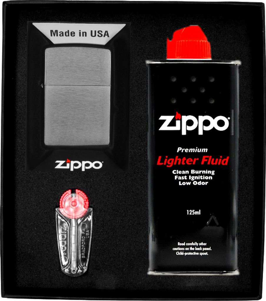 ZIPPO Feuerzeug-Set BRUSHED CHROME Geschenk No1 Produktbild 