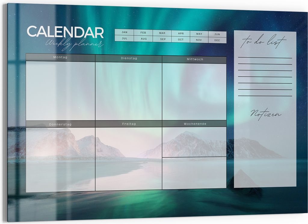 DEQORI Magnettafel Glas 60x40 cm 'Wochenplaner Lichter (EN)' beschreibbar Whiteboard Küche