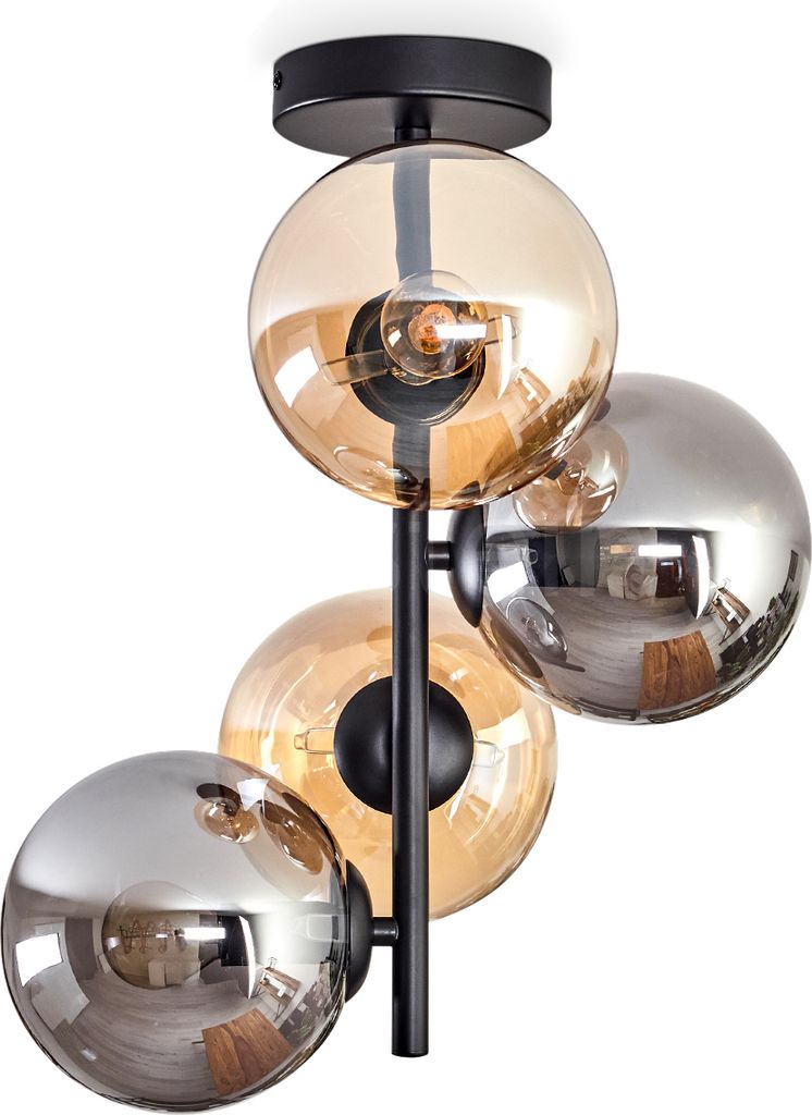 Fossobiubo Deckenlampe aus Metall/Glas in Schwarz/Rauchfarben/Bernsteinfarben
