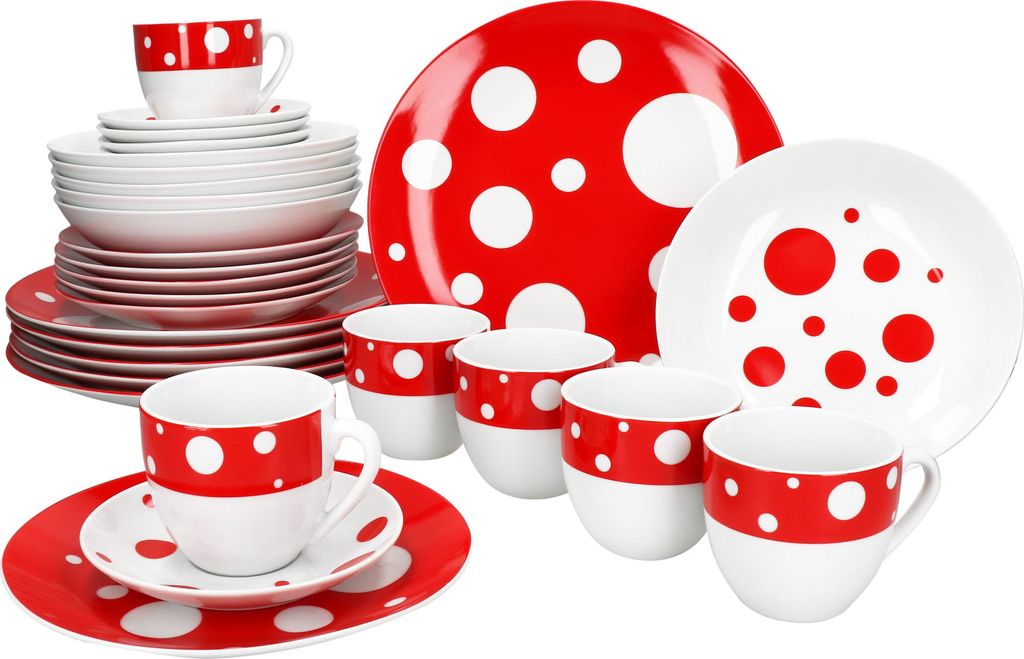 Pula rouge 30pcs service combiné vaisselle à pois points Image du produit 