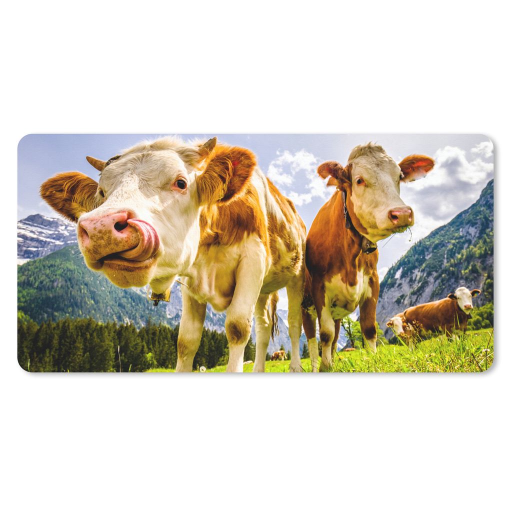 MuchoWow Mauspad Mousepad Kühe - Berge - Gras - Landschaft - Alpen 60x30 cm - Mousepads - Maus Mat - Pad - Mausunterlage - Nachhaltig