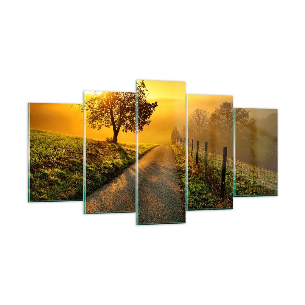 Bilder auf glas - Feld Straße Baum - 160x85cm - Glasbilder - Wandbilder - Kunstdruck - zum Aufhängen bereit - Wanddekoration aus Glas - Glas Bild...