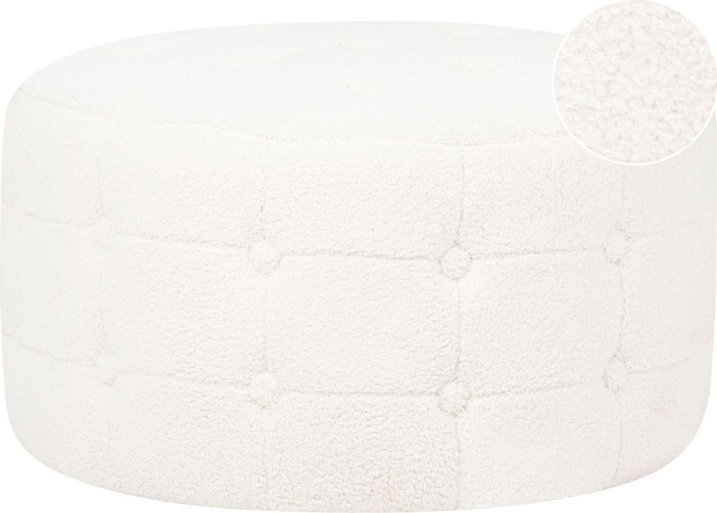 BELIANI Pouf Weiß Bouclé 55 cm mit Knopfsteppung Rund Modern Glamourös Sitzhocker Ottoman Fußhocker Schemel für Wohnzimmer Schlafzimmer