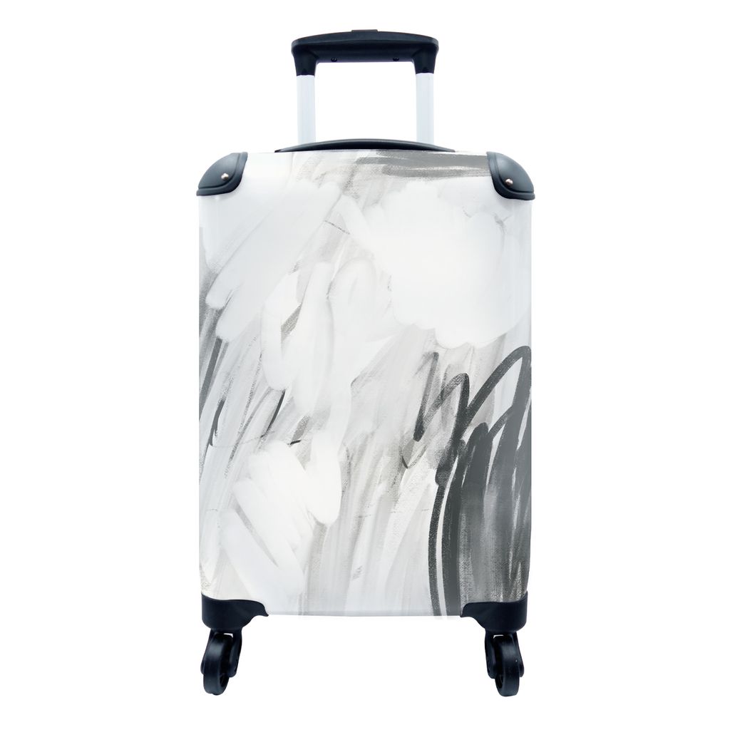 MuchoWow Koffer Handgepäck Trolley Rollkoffer Kleine Reisekoffer mit 4 Rollen - Kunst - Schwarz - Weiß - Grau - Cabin Size < 55x40x23 cm & 55x4...