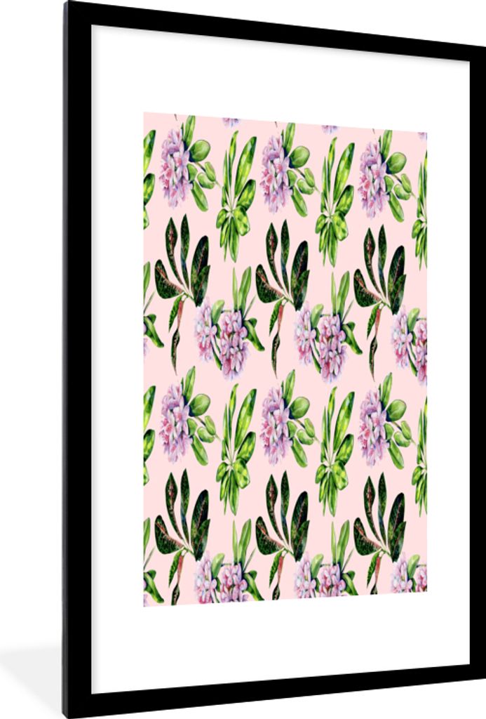 MuchoWow MuchoWow Gerahmtes Poster Blumen - Blätter - Hortensie 60x90 cm - Poster mit zchwarzem Bilderrahmen - Dekoration - Wandposter Wohnzim...
